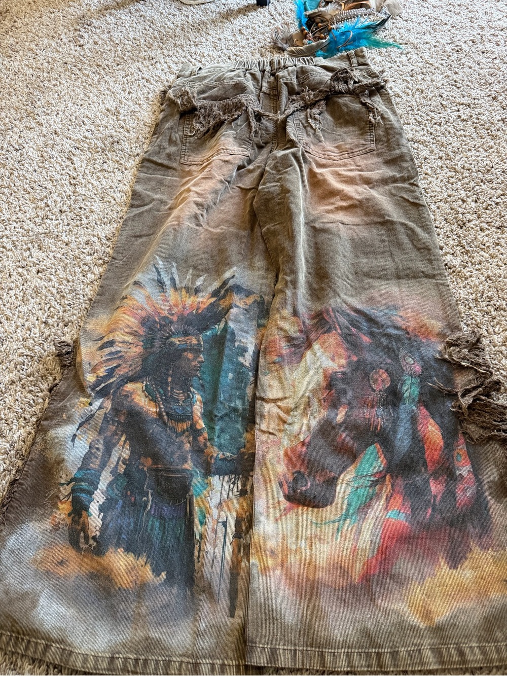 Boho Fringe Wide-Leg Women's Pants in Brown NWT S/M - Picture 3 of 8